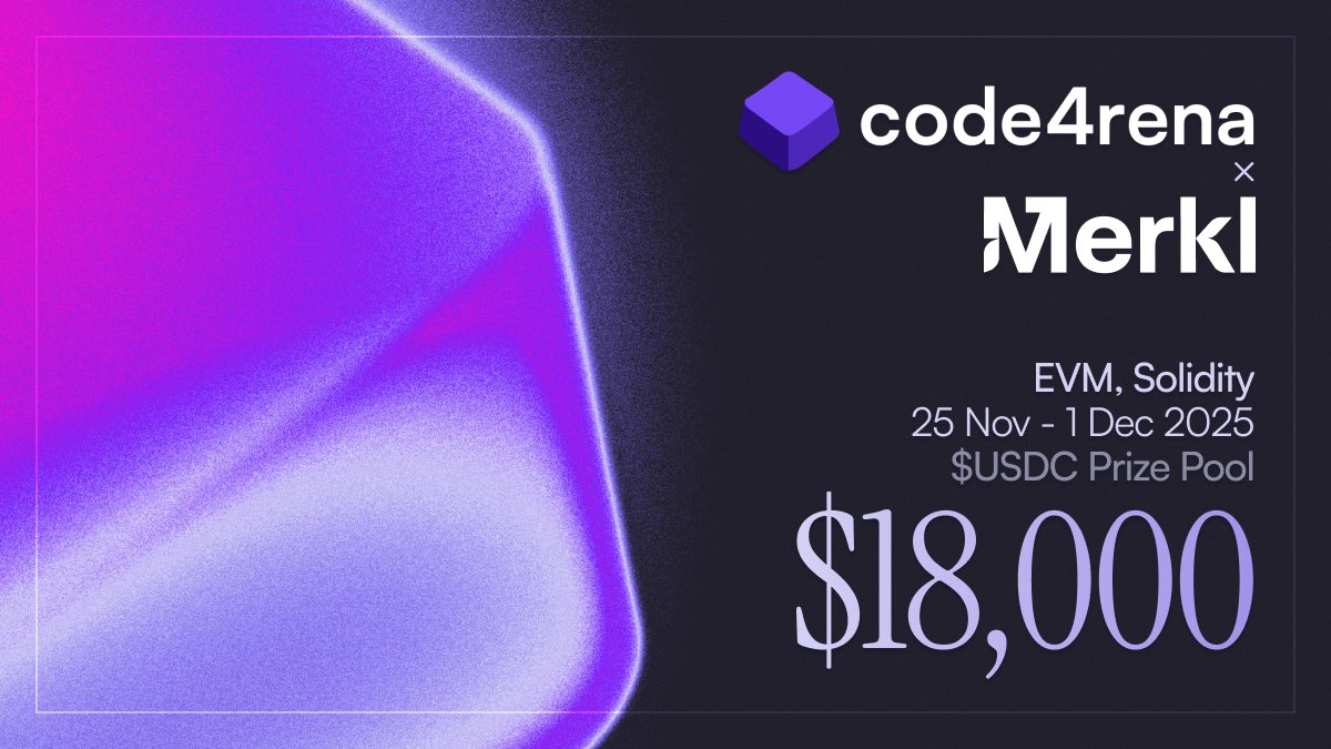 code4rena's tweet image. The $18,000 Merkl Audit Competition STARTS NOW!

Welcome @merkl_xyz, the DeFi incentive platform that connects liquidity providers with protocols looking to boost activity &amp;amp; engagement.

This competition runs for 6 days, make sure to check out the audit docs below for details!