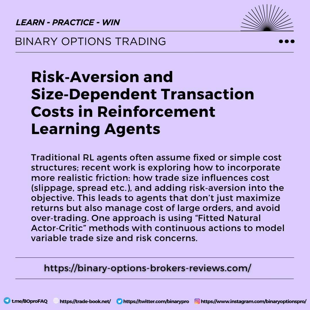 BinaryPro's tweet image. Risk aversion and size-dependent transaction costs are reshaping how reinforcement learning agents behave in financial decision making.

Instead of blindly chasing maximum returns, these agents learn to balance reward with safety, acting more cautiously when market conditions…
