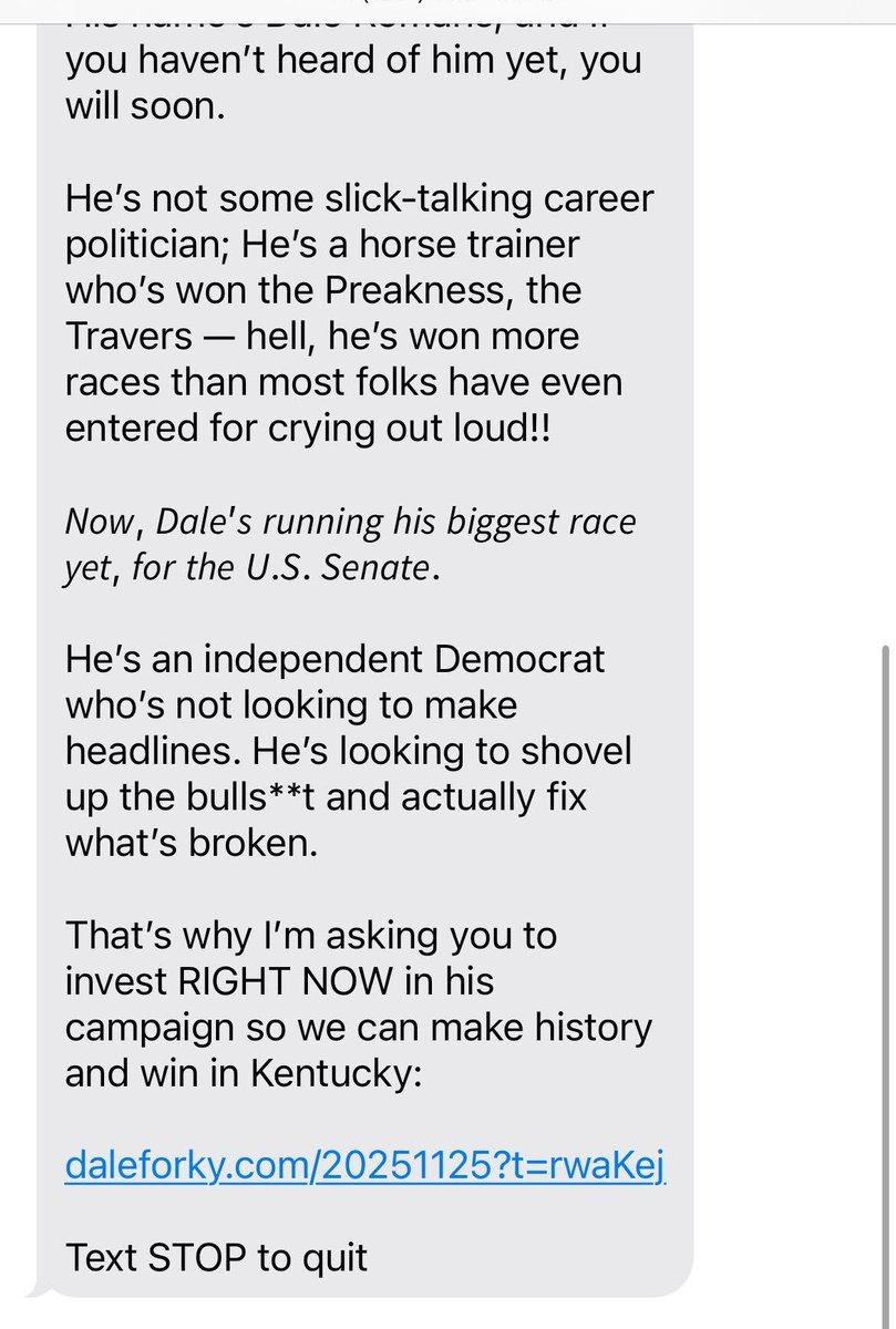 Looks like famed Democratic strategist James Carville is backing KY horse trainer Dale Romans in his "Independent Democrat" bid for US Senate in 2026.

"Kentucky's about to surprise the hell out of our country now that we've got a Democrat who can actually win."