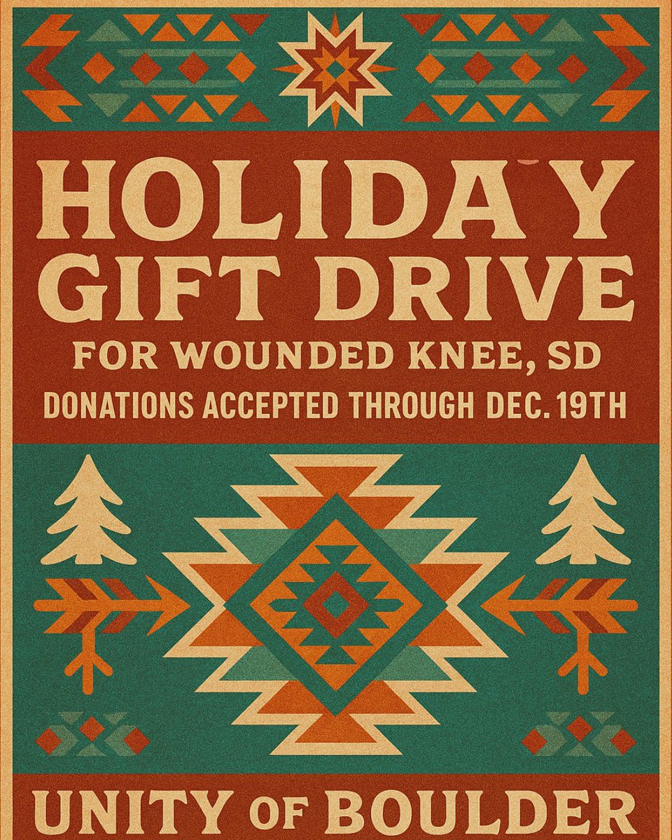 UnityBoulder's tweet image. This holiday season, let’s come together to support our Lakota brothers and sisters in Wounded Knee, SD. ❤️ Note: We are accepting donations through Dec. 19th!

Drop-off Deadline: December 19th Perishable Food Deadline: Dec 20th at 10:00 am

#unityofboulder #woundedknee