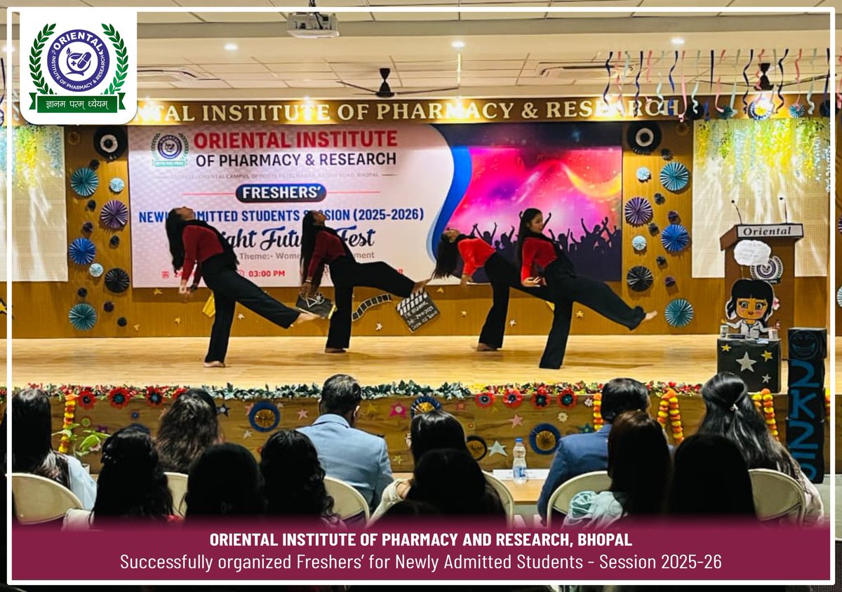 GroupofOriental's tweet image. The Oriental Institute of Pharmacy and Research successfully organized a grand Freshers’ Bright Future Fest for the newly admitted students of the 2025–26 session on 24th November.
