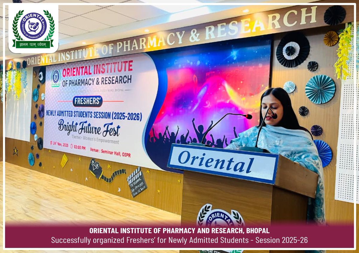 GroupofOriental's tweet image. The Oriental Institute of Pharmacy and Research successfully organized a grand Freshers’ Bright Future Fest for the newly admitted students of the 2025–26 session on 24th November.