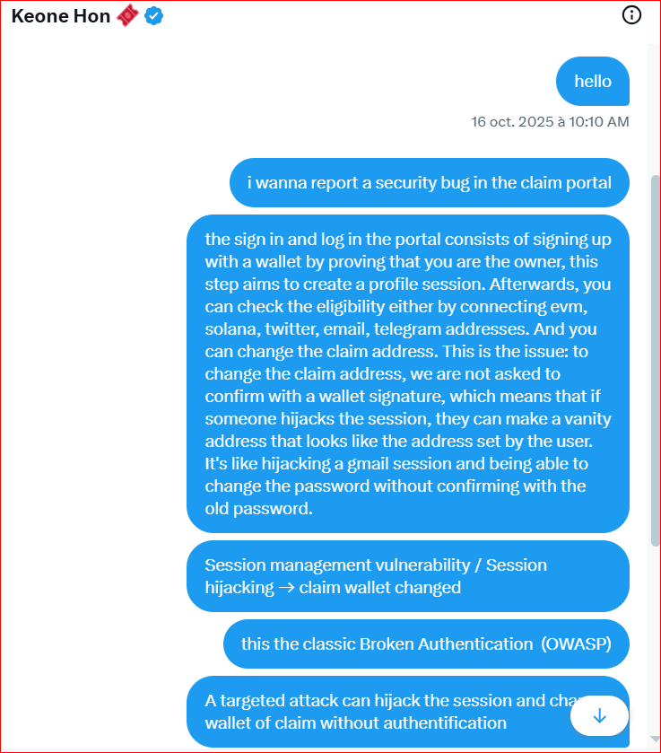 J222ad's tweet photo. 1,310,054.82675 MON was diverted by the hacker into one wallet. The claim portal was vulnerable to session hijacking . We tried to report the bug with @evilcos to monad team but without success.  @privy_io @monad @Onefly https://t.co/HAGmcBO9qo