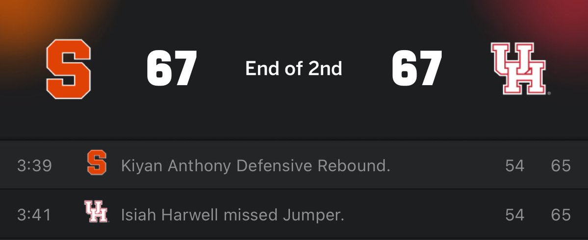 HunnitLocks's tweet image. On a day where I should’ve went 3-0 I went 1-2 let’s see how 

UH/Cuse under 142.5 

UH best D in the county up 11 with 3:30 left should’ve won with that sentence alone nope scores 2 pts last 4 min goes to OT

Landed on 134 in regulation easy under loses in OT