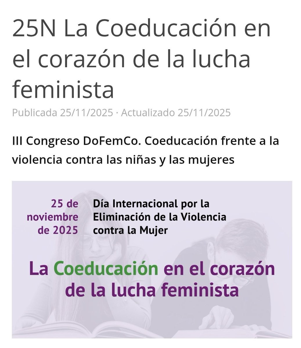 En <a href="/DoFemCo/">Docentes Feministas por la Coeducación</a> trabajamos cada #25N y cada día por una educación tranformadora: la coeducación. Pensamos que la coeducación es innovación educativa y renovación pedagógica y la única manera de educar que podrá frenar las inercias que impiden los cambios necesarios para que sea