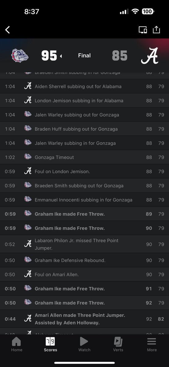 HunnitLocks's tweet image. Part 2 

Zaga/Bama under 178.5 

Why the fuck are you fouling down 11 with 50 seconds you fuckin lost it’s over 

Sorry your live and die by the 3 gets you more losses then wins vs good teams 

Live line with 6 mine 173.5 

Loses bc bama draws out a blowout