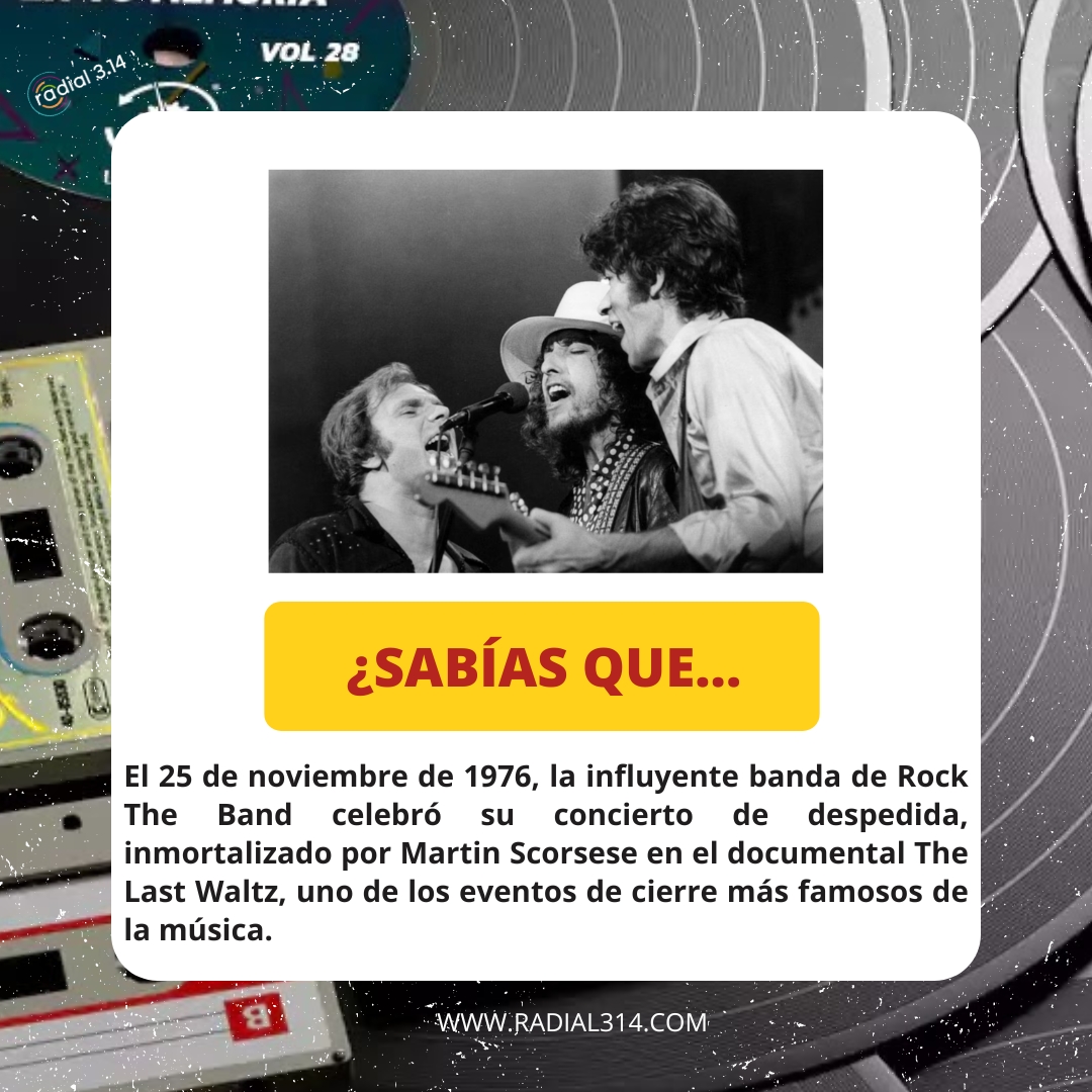 #UnDíaComoHoy pero de 1976 la banda ''The Band'' celebró su concierto de despedida, inmortalizado por Martin Scorsese en The Last Waltz.
👉 Sigue más noticias en Radial314.com