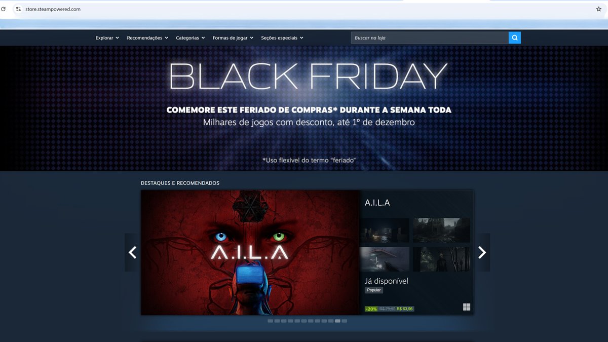 Estamos na home da <a href="/Steam/">Steam</a> !!! #PLayAILA

<a href="/PulsatrixStudio/">Pulsatrix Studios – SALVE A.I.L.A NA WISHLIST!!!</a>