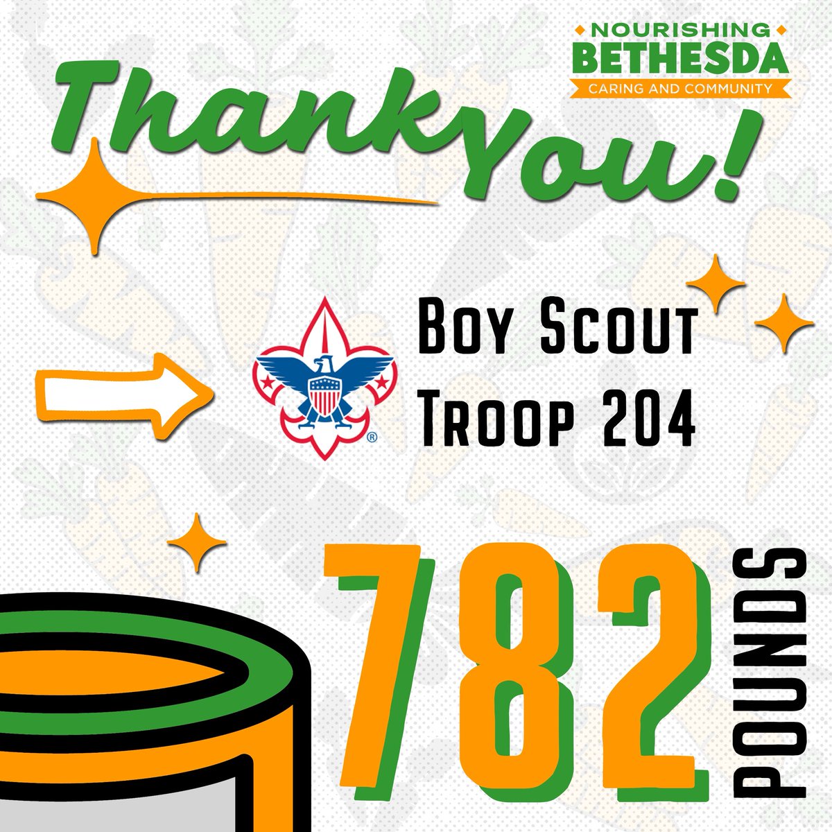 NourishBethesda's tweet image. Immense gratitude goes to Boy Scout Troop 204 and their Scouting for Food effort! Your donation means over 650 meals for families in need. Thanks to all the Scouts and neighbors who participated &amp;amp; to Scoutmaster Christopher Lutgendorf. 🥫🥫🥫

#NourishingBethesda 🧡💚 #Community