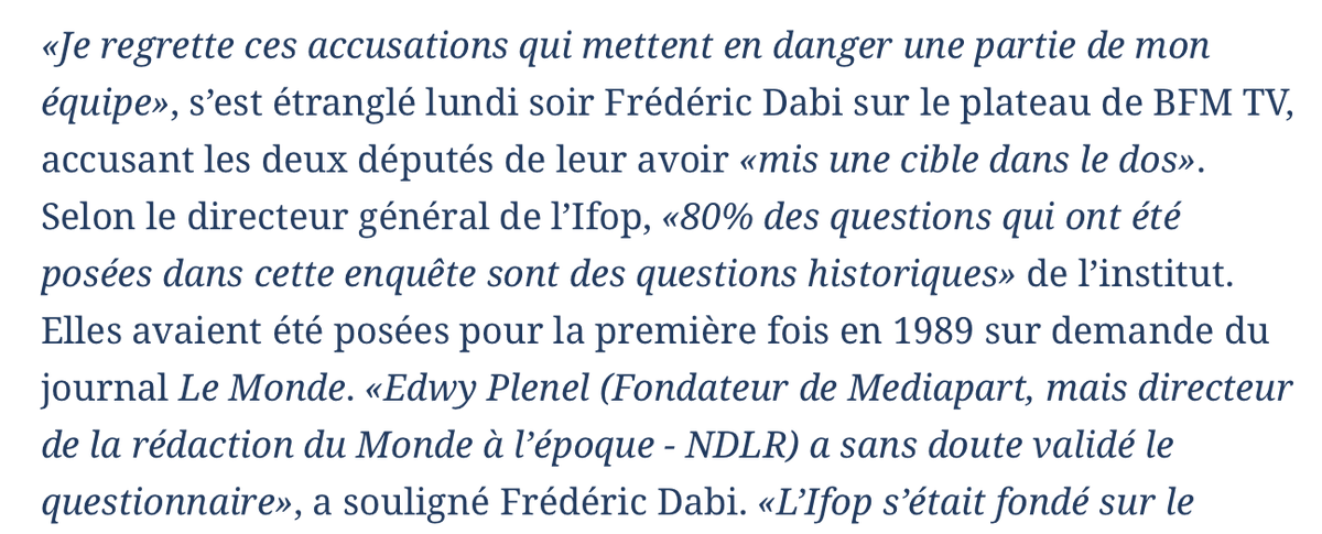 edwyplenel's tweet image. Pour défendre son sondage sur l&apos;islam, contesté par @Mediapart, le directeur de l&apos;@IfopOpinion @FredericDabi m&apos;attribue dans @Le_Figaro la paternité de ses questions il y a… 36 ans. Dommage pour lui : en 1989 je n&apos;étais pas directeur de la rédaction du @lemondefr. #NimporteQuoi