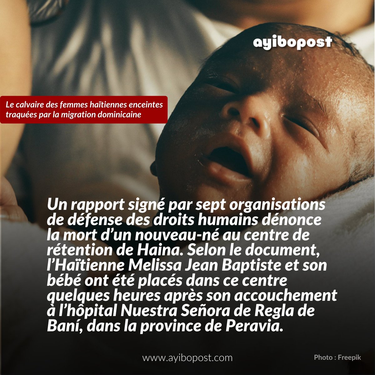 Ayibopost's tweet image. Dans un rapport conjoint publié le 20 novembre dernier, sept organisations de défense des droits humains signalent la mort d’un nouveau-né au centre de rétention de Haina.

Selon le document, l’Haïtienne Melissa Jean Baptiste et son bébé ont été placés dans ce centre quelques…