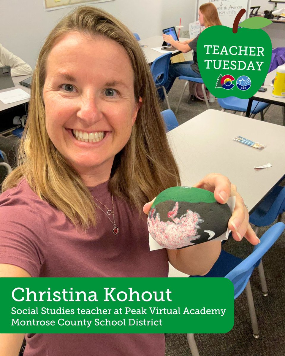 codepted's tweet image. It&apos;s Teacher Tuesday! Meet Christina Kohout, a secondary social studies teacher at @peak_virtual in @MCSDRE1J.  Christina has been teaching for 17 years and leads her school&apos;s student council. Outside of school, she loves loves Pilates classes and relaxing at home with family.
