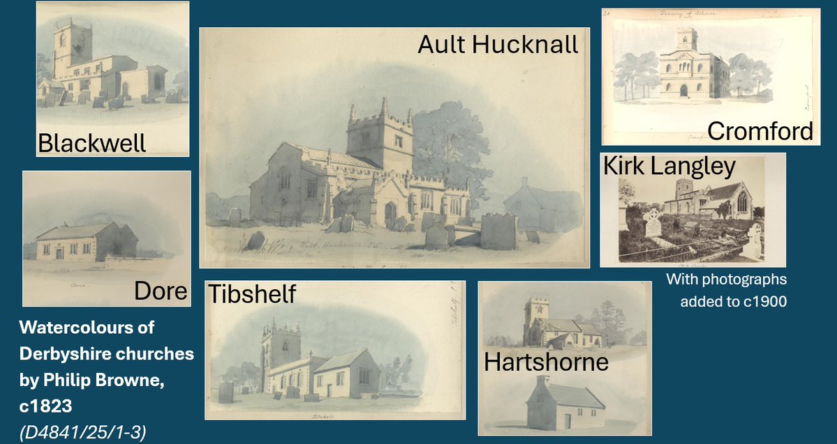 DerbyshireDRO's tweet image. Amongst the archives of the Diocese of Derby is our #ArchiveOfTheWeek, three volumes of watercolours of the county&apos;s parish churches, created about 1823 by Philip Browne. Photographs of some churches were added between 1870 and 1900.
#EYAReligion/Spirituality