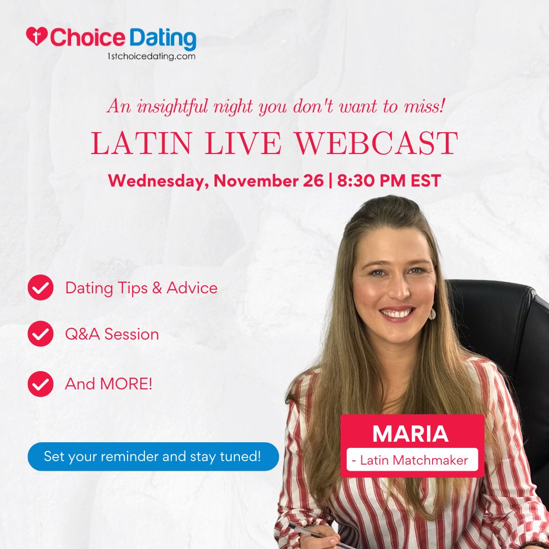 FirstChoiceDat1's tweet image. Looking to date Latina women? 💖

Watch our Latin LIVE Webcast on Wednesday night and get the insights and guidance you need toward real connections from our expert matchmakers! 🥰

👉 Stay tuned here. 1stchoicedating.com/go/xtw&amp;amp;path=we…

#livewebcast #matchmaking #truelove #dating