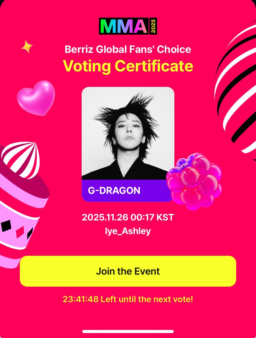blue1028's tweet photo. I VOTE for #GDRAGON
DOWNLOAD THE "BERRIZ" APP &amp; VOTE FOR THE #MMA2025 BERRIZ GLOBAL FANS'S CHOICE! https://t.co/eW3dsOOXWX