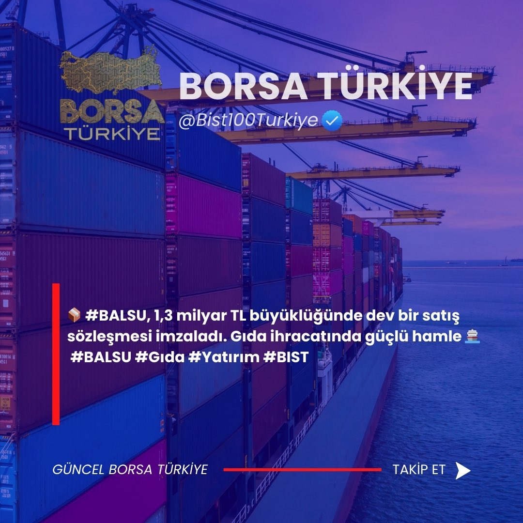 📦 #BALSU, 1,3 milyar TL büyüklüğünde dev bir satış sözleşmesi imzaladı.
Gıda ihracatında güçlü hamle 🚢🌍
