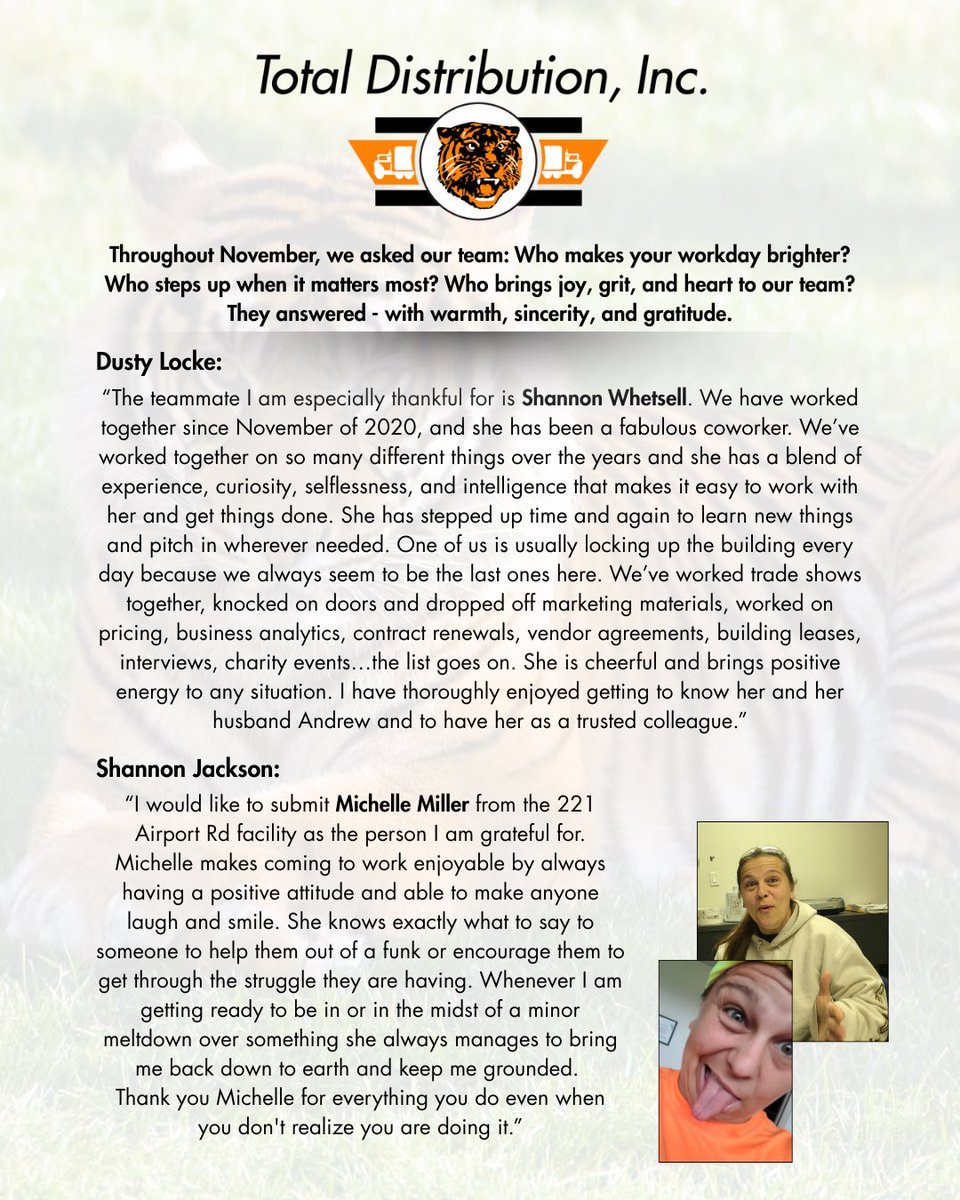 Total_Dist's tweet image. At our company, we believe the best stories are the ones we write together.
We have gathered notes and stories to spotlight the teammates who inspire us, support us, and make this company feel like home.
#Teamwork
#Gratitude
#CompanyCulture
#EmployeeSpotlight