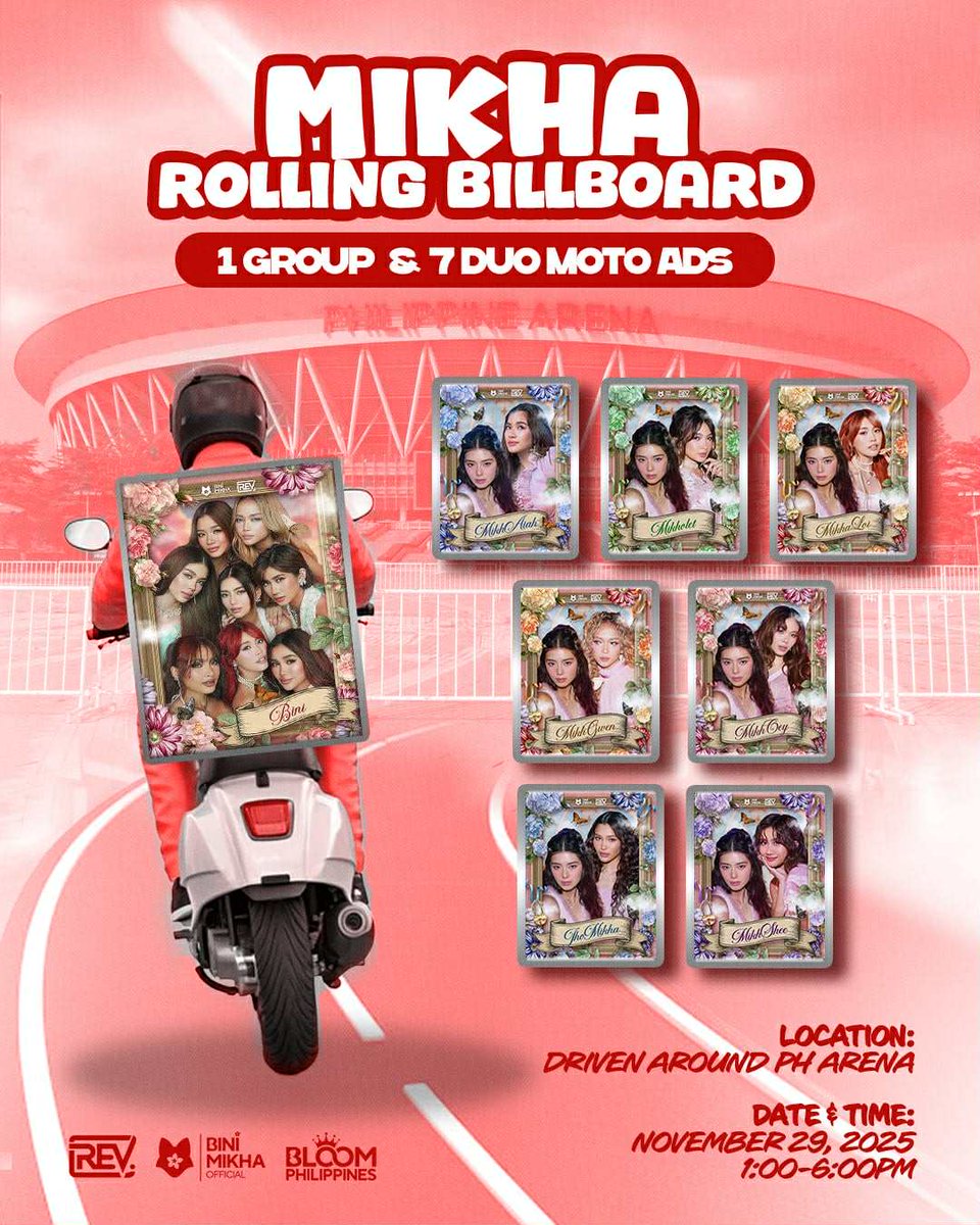 We are BINIfied and ready to roll! 🛵

Watch out for our motoads roaming through the Philippine Arena this Saturday. See you on the road, Blooms! ❤️

#UnifiedInBINIfied #MikhaverseOnTheMove @RevadsMotoadsPh