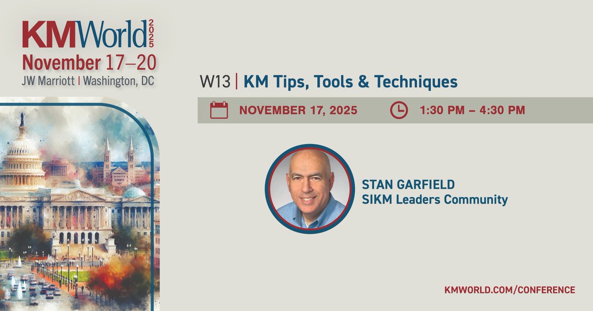 stangarfield's tweet image. Tips and tricks for creating a knowledge management program at KMWorld 2025 - by Stephanie Simone
kmworld.com/Articles/News/… #KM #KnowledgeManagement #KMWorld