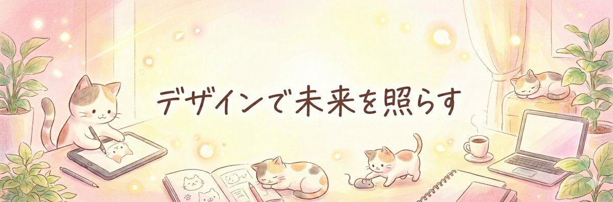 satomilk_design's tweet image. 噂のNano BananaでXのヘッダー作ってみた🍌
『親近感のある優しい印象のデザイン、イメージカラーはピンクと黄色、猫を入れて』って言ったら１枚目作ってくれて、その後猫たちを我が家の子達に近づけてもらった🐱
そして１枚目と２枚目をPhotoshopで合成🛠️
イラスト感強くて…だけどとりあえずはこれで