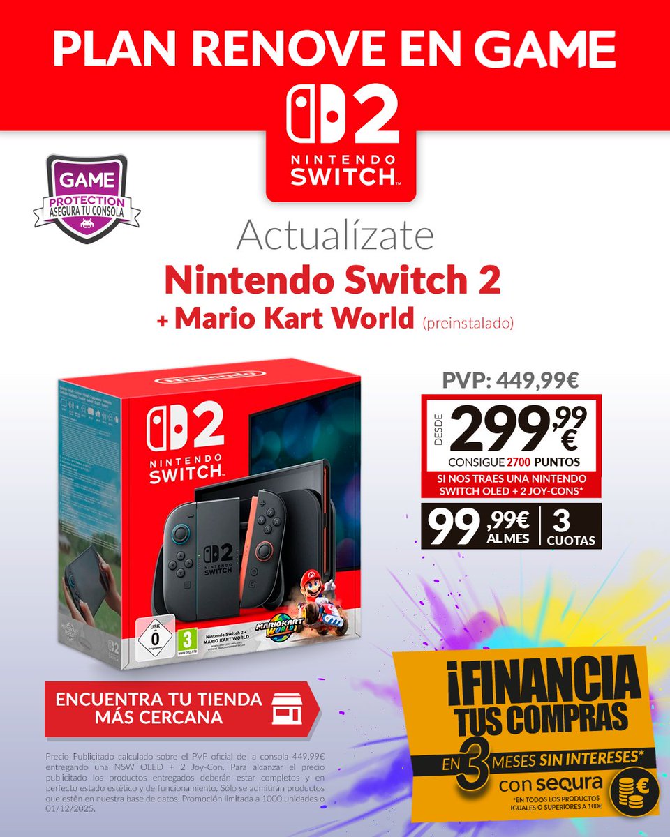 VideojuegosGAME's tweet image. ¿Aún no tienes tu Nintendo Switch 2? ¡Pues da el salto! 🔝

💸 Ven a tu tienda GAME más cercana, tráenos tu antigua consola, te la compramos... ¡y estrena consolón! 😍