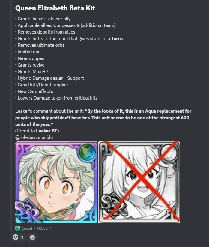 AntooElCazador's tweet photo. Pronto llegará una nueva reina Elizabeth (Parte 2) y una nueva Diane chibi (Step up) según rumores.
Además acaban de mostrar el kit de habilidades para la nueva Elizabeth de 600. ¿Será lo que necesita el team diosas? ¿Reemplazará a Aqua? Solo queda esperar la siguiente semana~ https://t.co/VIyEDkxwje
