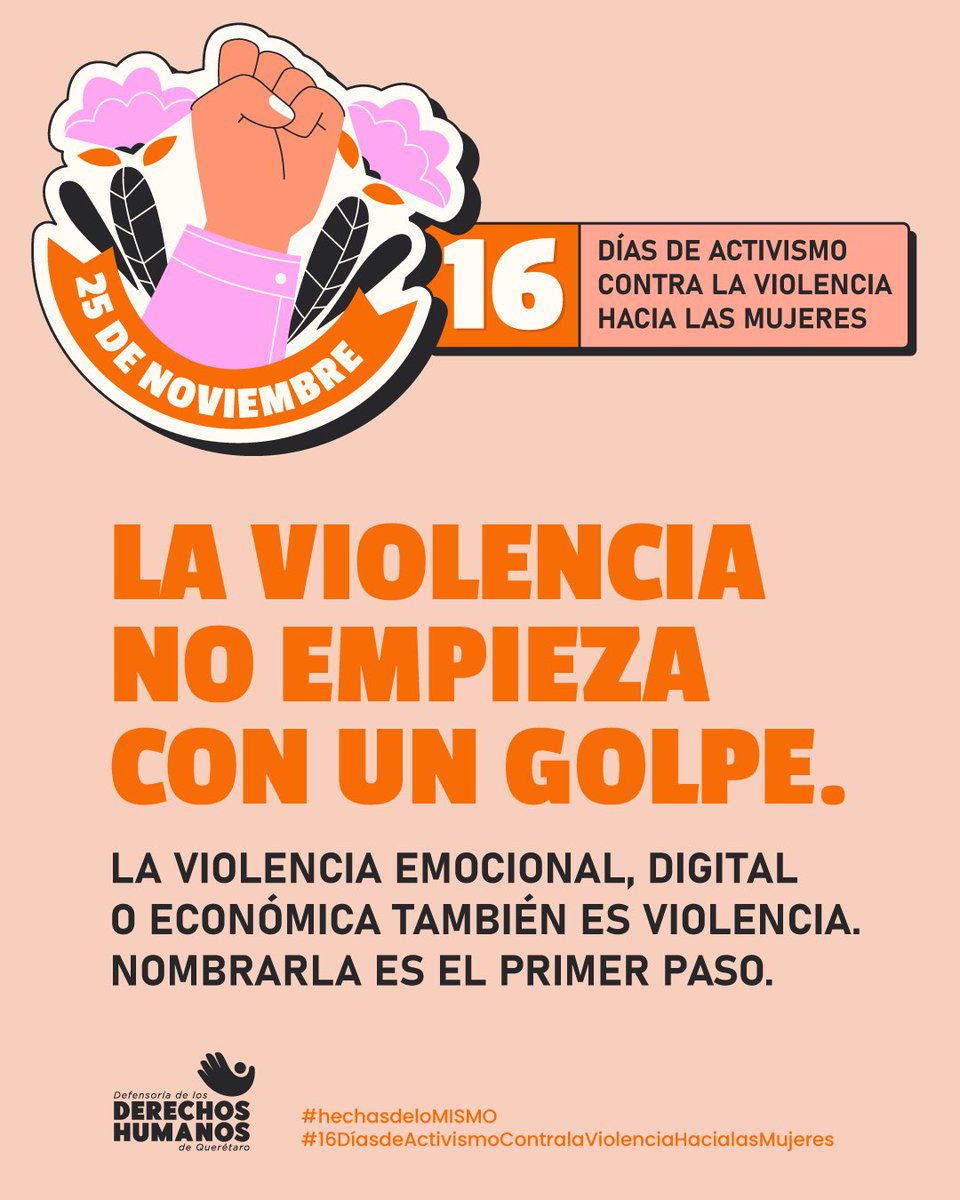 🟧 25N | Eliminación de la Violencia contra las Mujeres. 

Ni una mujer debe vivir con miedo.
Erradicar la violencia es una responsabilidad colectiva y urgente.

#hechasdeloMISMO
#16DíasDeActivismo
