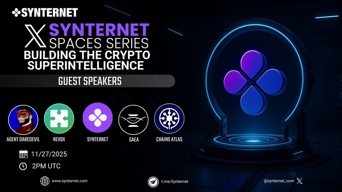synternet_com's tweet photo. 🤖 AI Leaders - Roll Out!

This week we're featuring another batch of agentic framework builders ready to share the stories behind their projects.

How do we align? Are we competitors? What's the biggest challenge in this crowded space?

Find out on Thursday's weekly Synternet X Spaces with:

🔹 @agent_daredevil
🔹 @revoxdotai
🔹 @aigaealabs
🔹 @ChainsAtlas

Tune in at 2 PM UTC for an intriguing chat with crypto & AI superintelligence enthusiasts.

Spaces link below 👇