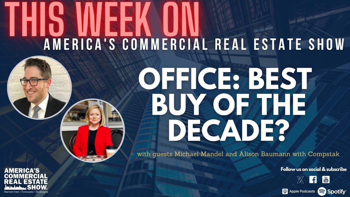 Check out this #CREshow -  Is Office the Buy of the Decade?
Michael Mandel and Alison Baumann from CompStak dig into the data behind the U.S. office market covering topics like vacancy rates and leasing trends.

Click here to listen: loom.ly/lfafWsQ
#cre  #podcast #office