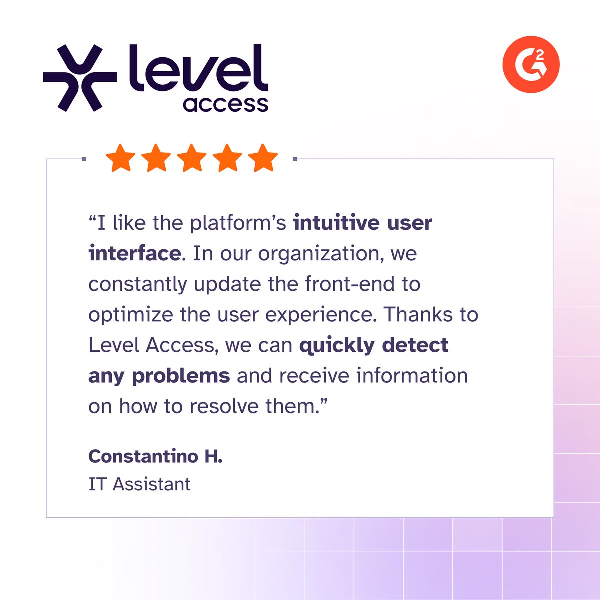 LevelAccessA11y's tweet image. Starting off our Tuesday strong with some stellar user feedback! 👏  
 
→ Ready to accelerate #DigitalAccessibility at your org? Request your customized demo to explore how our end-to-end solution can help you manage and maintain inclusive websites, apps, and digital products—at…