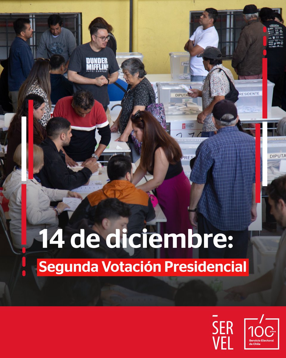 ServelChile's tweet photo. El domingo 14 de diciembre se desarrollará la Segunda Votación Presidencial (voto obligatorio en Chile y voluntario en el exterior). Quienes fueron vocales el 16 de noviembre deberán cumplir nuevamente su función. https://t.co/HoL5sWoDi0