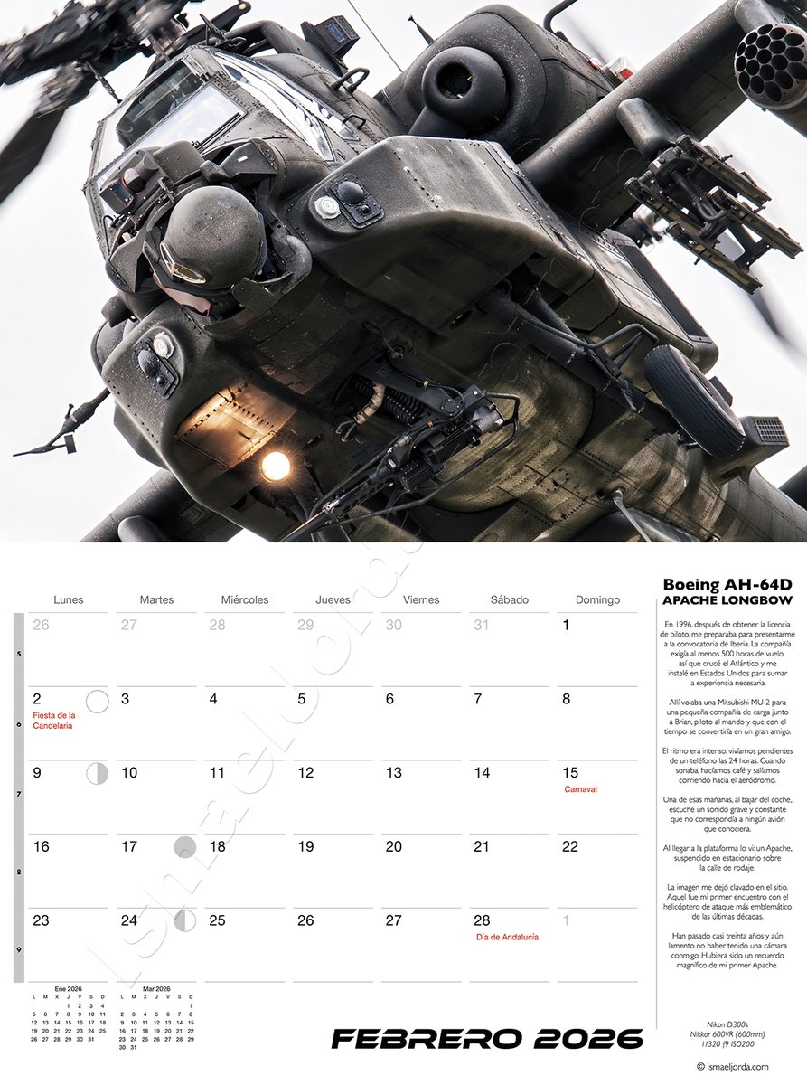 ismaeljorda's tweet image. 🔴 El mes de febrero del Calendario de Fotografía Aeronáutica lo protagoniza el inconfundible Apache, uno de los helicópteros más icónicos y reconocibles del mundo. Edición limitada ismaeljorda.com