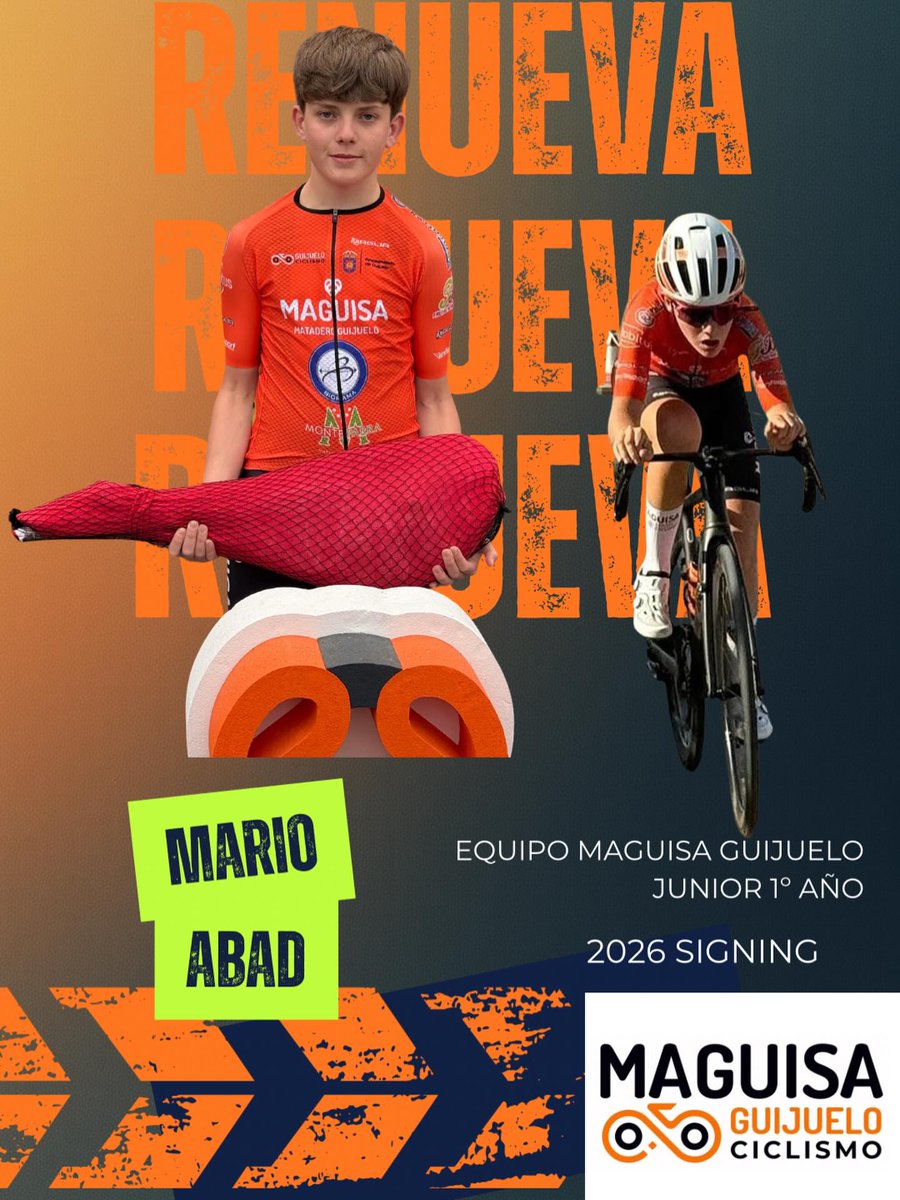 CGuijuelo's tweet photo. 🚴‍♂️ Seguimos confirmando renovaciones para el equipo Junior #MaguisaGuijuelo🟧⬛️
🔸Mario Abad
🔸Jaime Degano
Del equipo Cadete al Junior pasan dos de los nuestros que han ganado experiencia y mostrado carácter
Orgullosos de ver crecer a los #OrangeWarriors 🧡🖤 en el 2026‼️ https://t.co/TzjpXA40qL