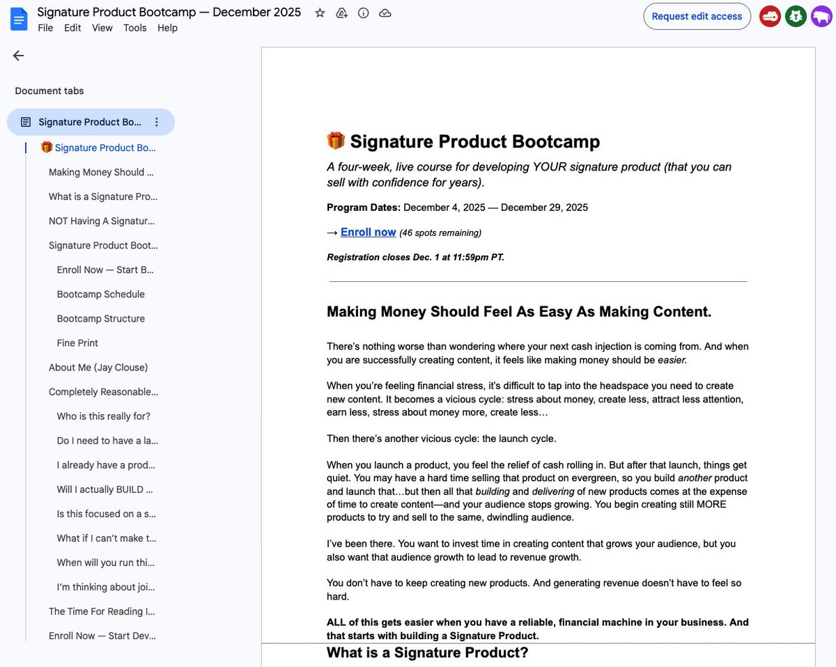 mattragland's tweet photo. You're overthinking blocks and designs on sales pages while @jayclouse is about to make $15,000 (or more) with a Google Doc. 

One more thought below... https://t.co/TJzAxBOZ1J