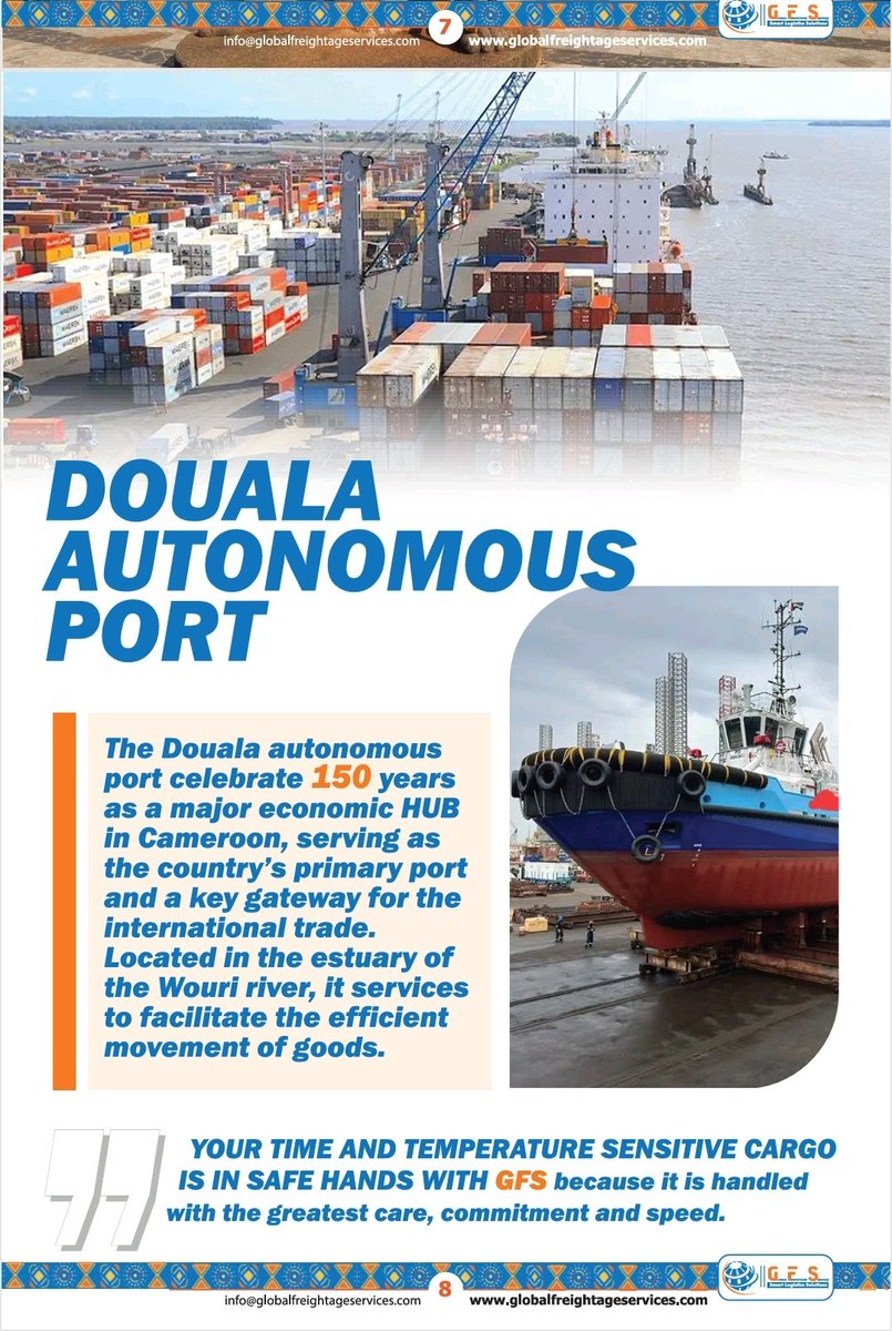 Douala Port celebrates 150 years as the major economic port in Cameroon 🇨🇲, and the main transit Port to Central Africa Republic 🇨🇫 and Tchad 🇹🇩. 
#Cameroon #Tchad #centralafricarepublic #transit #transport #forwarding #globalfreightageservices