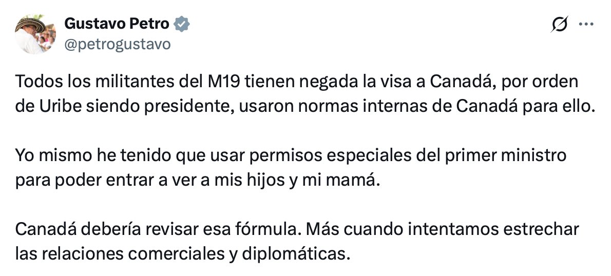 Aunque el Pte Petro es mucho menor que yo no está en edad de seguir con estas alucinaciones. O que diga si lo que quiere es generarme otro atentado contra mi vida.
