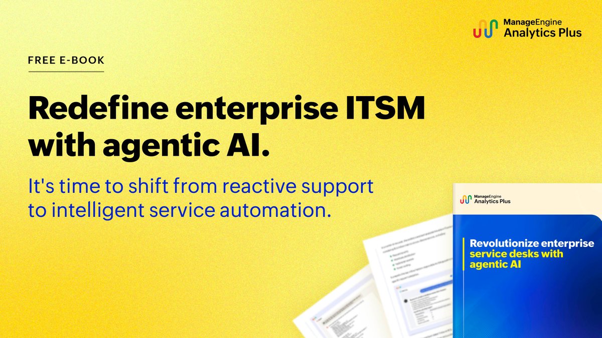 manageengine's tweet image. From boosting #SLA reliability to eliminating costly disruptions, #GenAI empowers your service desk to evolve into an intelligent hub that predicts issues, prevents downtime, and automates resolutions. Download our latest e-book to learn more. zurl.co/sedY6