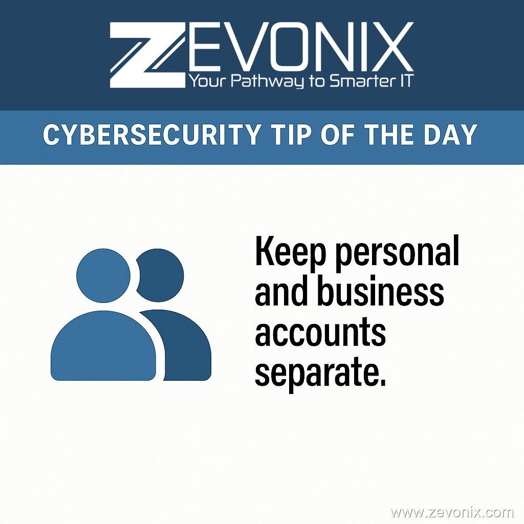Zevonix_IT's tweet image. 👥 Mixing personal and business accounts is a recipe for risk.
🔒 Keep them separate to protect sensitive data and reduce exposure.
👉 zurl.co/L8SIp

#CyberSecurity #DataProtection #AccountSecurity #Zevonix