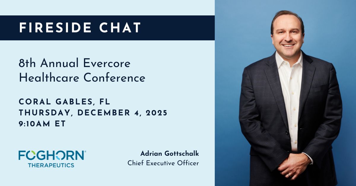 foghorntx's tweet photo. We’re heading to the Evercore Healthcare Conference next week. CEO Adrian Gottschalk will join a fireside chat on 12/4 at 9:10am ET to share insights on our platform and pipeline. https://t.co/C2fZBRUr4R 
$FHTX https://t.co/m6UPfIf4jA