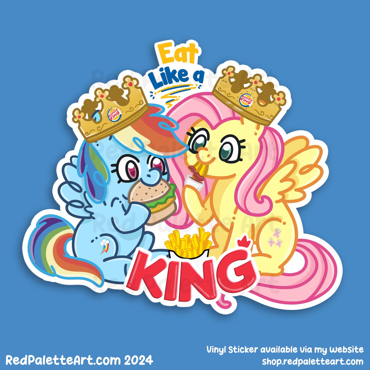 RedPaletteArt's tweet image. Eat Like a King 👑 🍔 Artwork I did back in 2024 - my goal is to have all artwork drawn in 2024 posted by the end of the year. Sticker here: shop.redpaletteart.com/product/eat-li… #mylittlepony #rainbowdash #fluttershy #redpaletteart