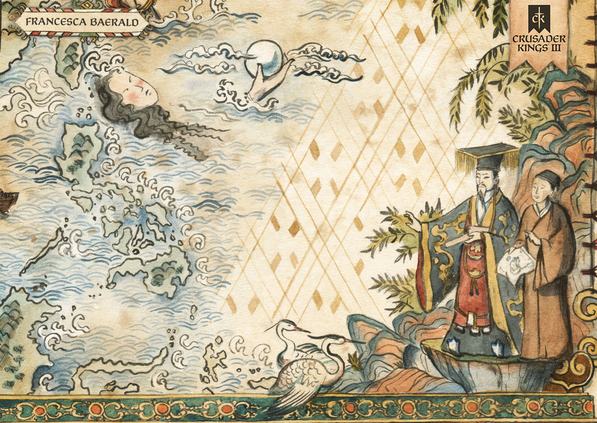 FBaerald's tweet image. Exploring Asia with my map for #CrusaderKings III - All Under Heaven 👑Thank you Paradox for taking me to these inspiring lands! 🏯
---
#gameart #gamemap #videogameart #maps #cartography #worldmap #fantasymap #gamedev #steam #ParadoxInteractive #CrusaderKings3 #xbox #ps5