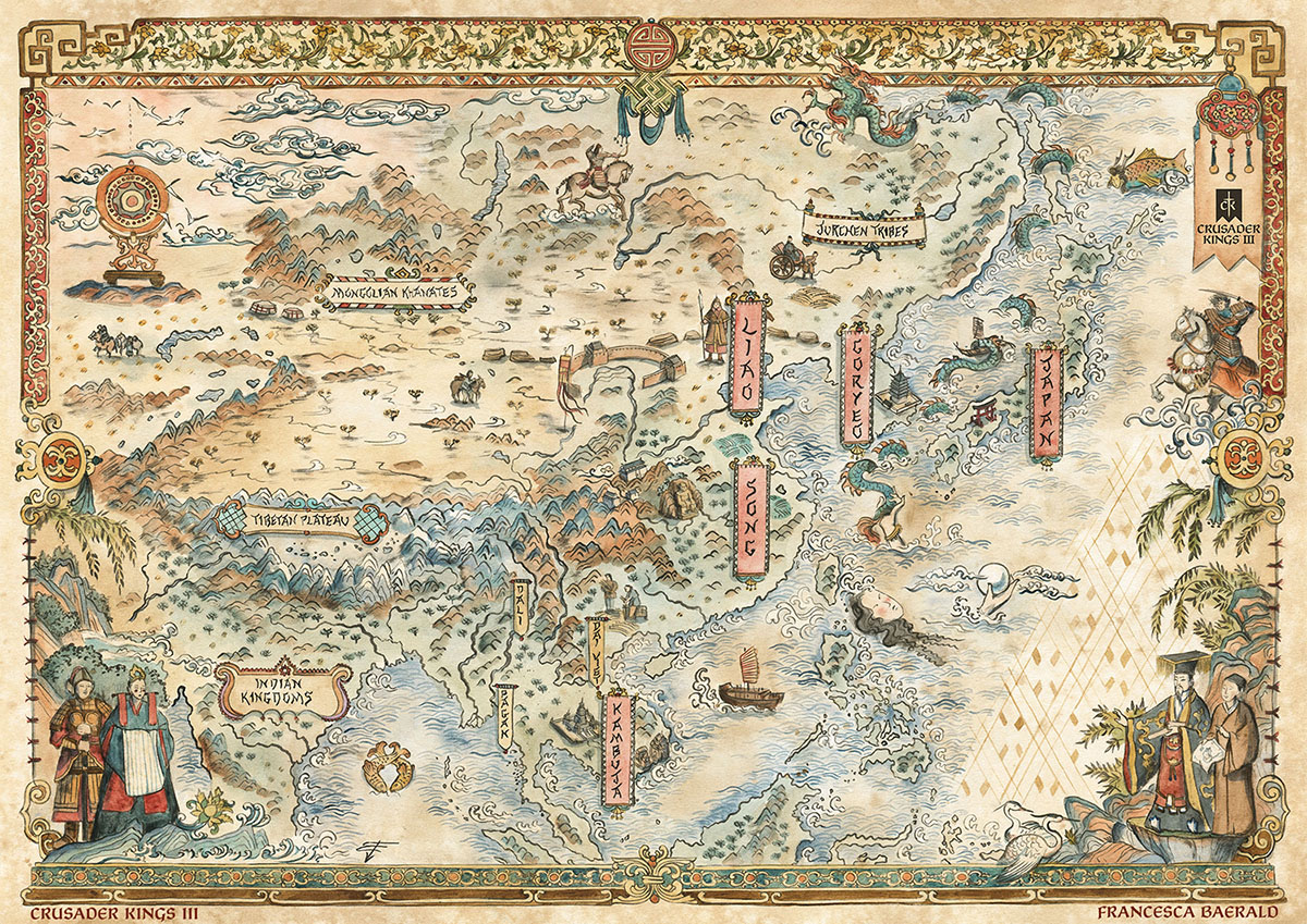 FBaerald's tweet image. Exploring Asia with my map for #CrusaderKings III - All Under Heaven 👑Thank you Paradox for taking me to these inspiring lands! 🏯
---
#gameart #gamemap #videogameart #maps #cartography #worldmap #fantasymap #gamedev #steam #ParadoxInteractive #CrusaderKings3 #xbox #ps5
