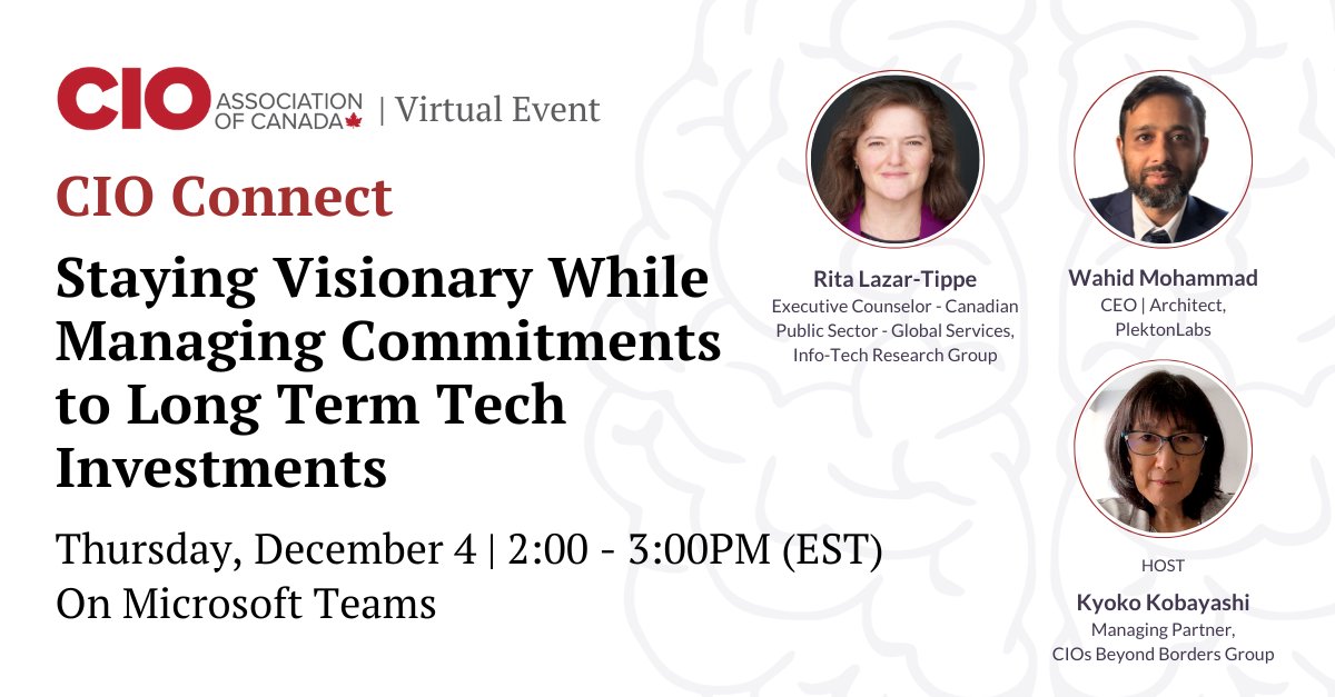 CIO_CAN's tweet image. CIO Connect 💬✨

CIOCAN members are invited to join us for an informal, peer-led forum for CIOs, CTOs, and senior IT leaders.

Register 👉 members.ciocan.ca/upcoming-event…

#CIOConnect #CIOCAN #CIOLeadership #ITLeadership #TechStrategy