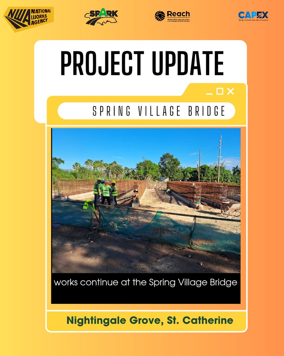 #NWAUpdate 

Works continue at the Spring Village Bridge in St. Catherine. Reinforcement of the bridge's girders are underway ⚒️🏗

Bridge girders are essential components designed to support the weight of the bridge deck and vehicular traffic 🚧

#nwajamaica 
#nwaprojectupdate