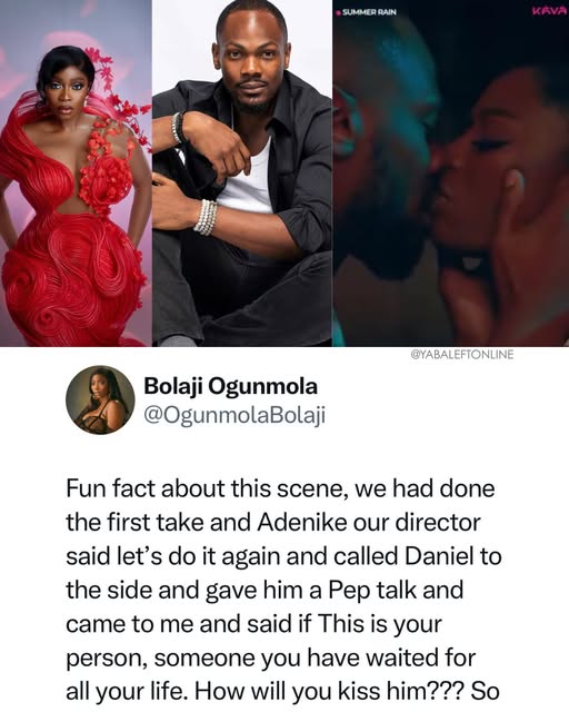 yabaleftonline's tweet image. Nollywood actress, Bolaji Ogunmola shares the lore behind her passionately kissing actor, Daniel Etim Effiong in her &quot;Summer Rain&quot; movie