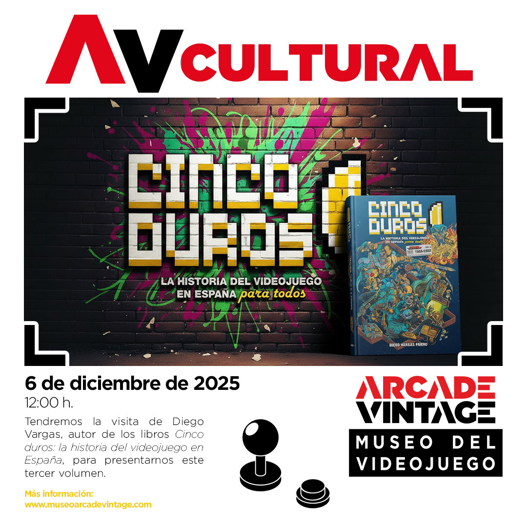 El 6 de diciembre jornada doble en el Museo Arcade Vintage: por la mañana “Cinco Duros” con Diego Vargas y por la tarde presentación de Jordi Orte, autor de MSX: El nacimiento de un estándar. Un día para la historia del videojuego en primera persona, te contamos algo más...