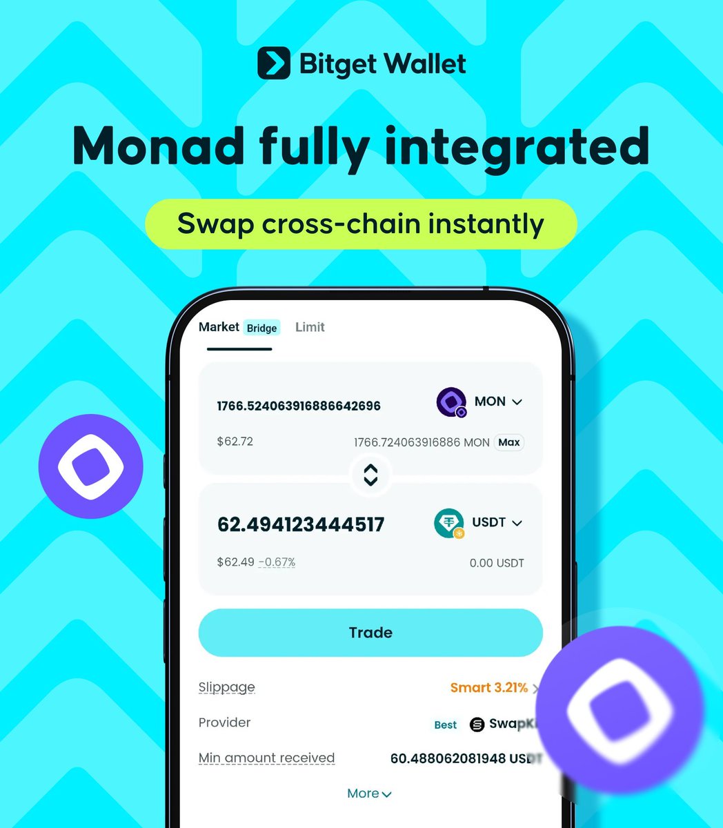 BitgetWalletVN's tweet image. Bạn không có đủ $MON?

Tham gia hệ sinh thái @monad theo cách dễ nhất:

📈 Xem giá $MON theo thời gian thực &amp;amp; giao dịch các tài sản trên Monad

⚡️ Swap tức thì. Bridge từ Ethereum, Solana, BNB Chain và nhiều chain khác sang Monad chỉ với 1 thao tác
