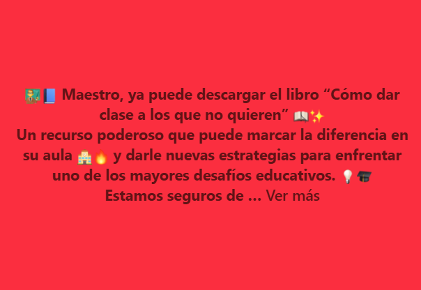 cmf_w's tweet photo. 👨‍🏫📘 Maestro, ya puede descargar el libro “Cómo dar clase a los que no quieren” 📖✨ Un recurso poderoso que puede marcar la diferencia en su aula 🏫🔥 y darle nuevas estrategias para enfrentar uno de los mayores desafíos educativos. 💡🎓 Estamos seguros de que le será de gran ayuda para fortalecer su práctica docente. 🙌📚
🔗 Enlace: https://t.co/lyGarrQhd9
