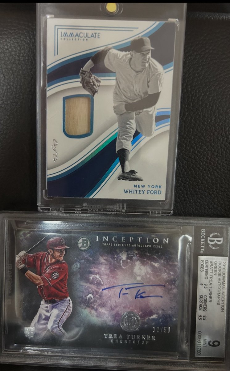 1 of 1 whitey ford game used bat material $150, Trea Turner green bowman inception rookie 12 of 50 auto Beckett grade 9 $145 or tak both for $270
