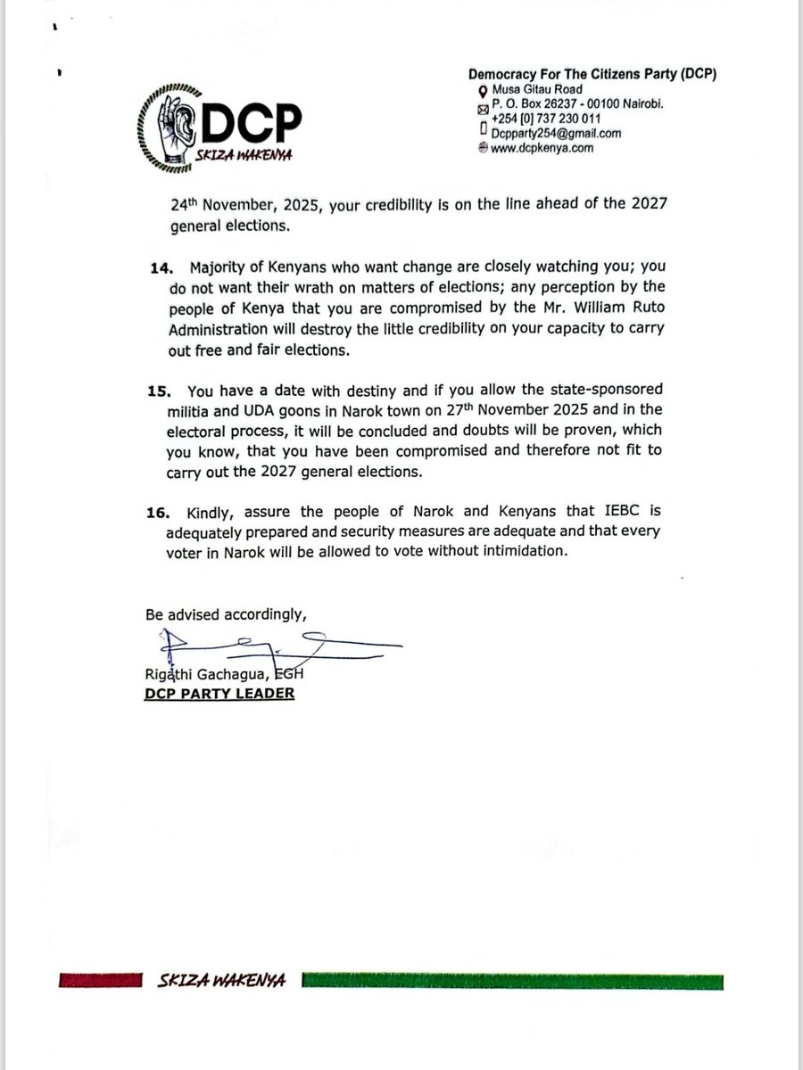 To the <a href="/IEBCKenya/">IEBC</a> Chairperson, Mr. Ethekon,

It is upon you and your commission to get the trust of the people of Kenya; your credibility is on the line ahead of the 2027 General Elections.

The Narok Town Violence ahead of the 27th November 2025 by-election is within your